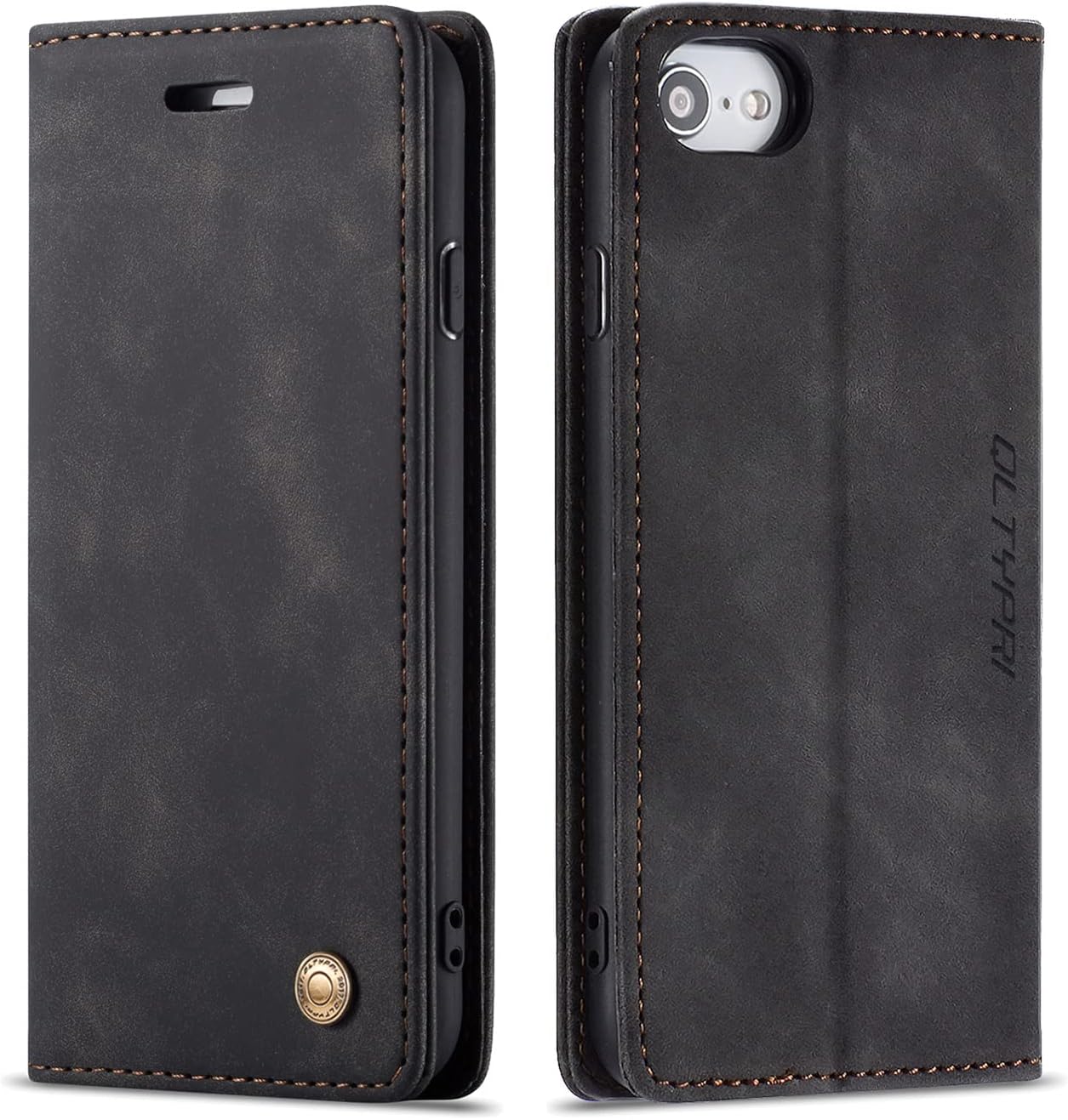 QLTYPRI Case for iPhone 7/8/SE 2020/SE 2022 5G, Vintage PU Leather Wallet Case Card Slot Kickstand Magnetic Closure Shockproof Flip Folio Case Cover for iPhone SE 2022/SE 2020/8/7 - Black