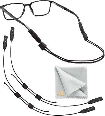 Sunglasses Holder Strap - Glasse Strap Eyewear Retainer No Tail Adjustable - 2 Eyeglasses String Holder - Bonus Glasses Cleaning Cloth