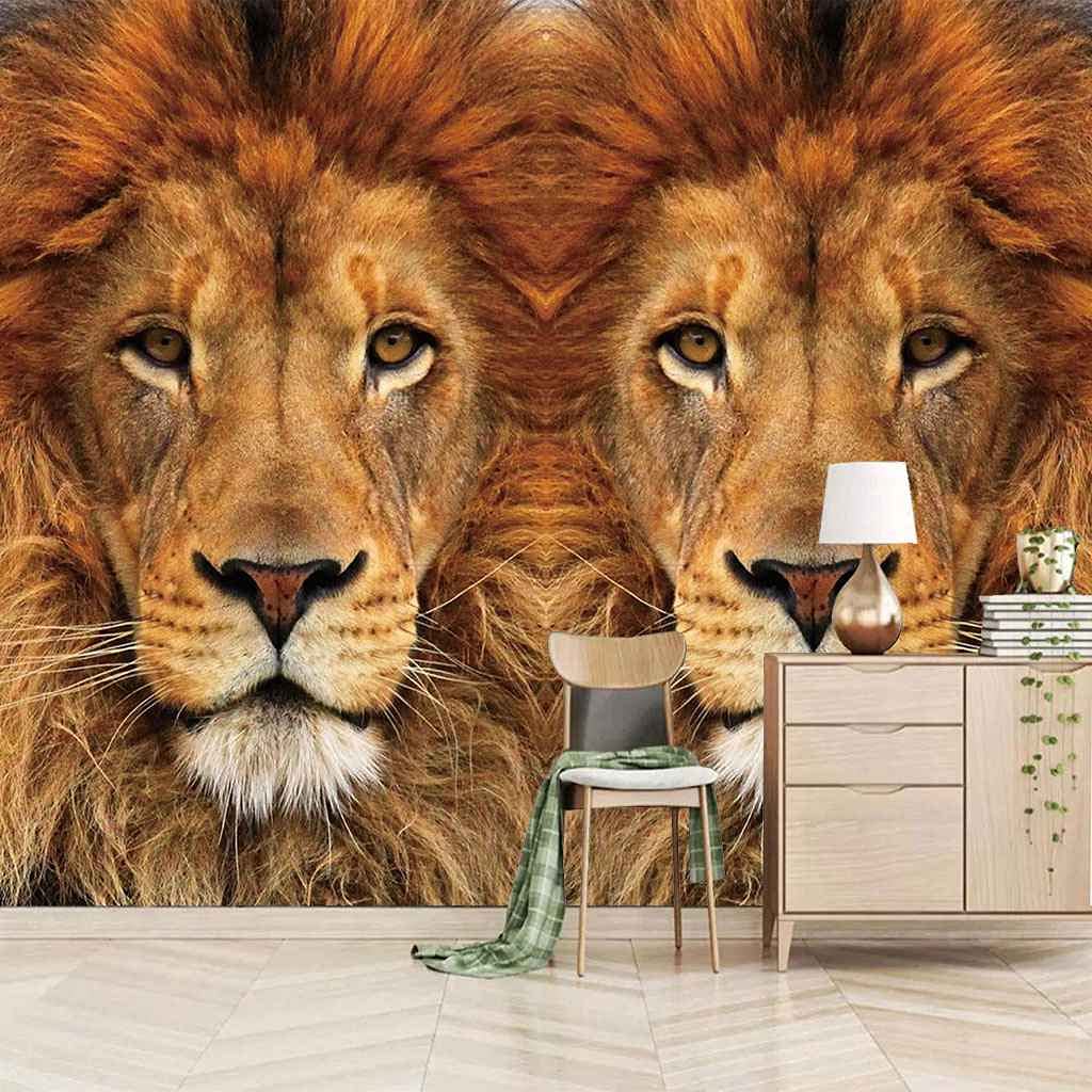 Papier peint lion d'or 200x140 cm affiche murale géante poster photo 3D