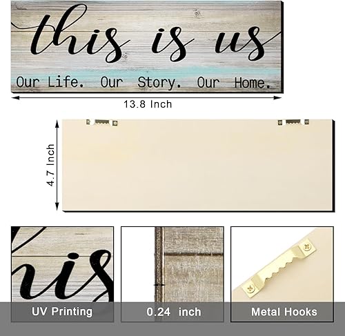 Miniatura 9 de 2 carteles de pared con texto en inglés This is Us Our Life Our Story, Together Is My Favorite Place To Be, placa de entrada de madera rústica para