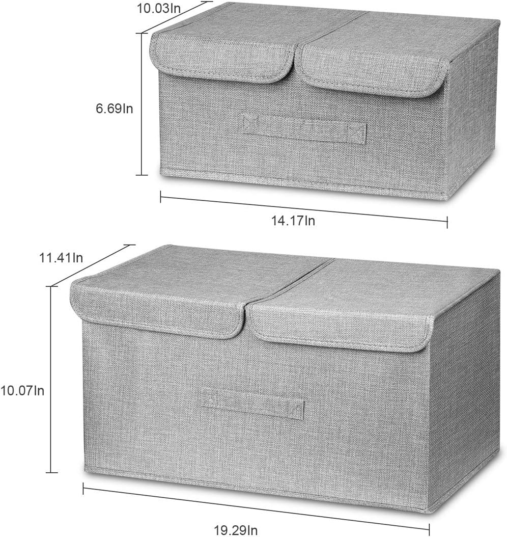 Storage Bins Linen Fabric Foldable Storage Boxes with Double Lids and Handles Fabric Storage Bin Organizer Box Containers for Nursery Home Bedroom Wardrobe
