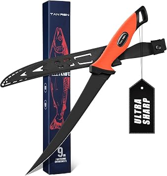 TAN REN Fillet Knife for Fish 9 inch, Flexible Fishing Knife | Non-slip Handle Stainless Steel Filet Knives with Sheath, Fishing Gifts for Men