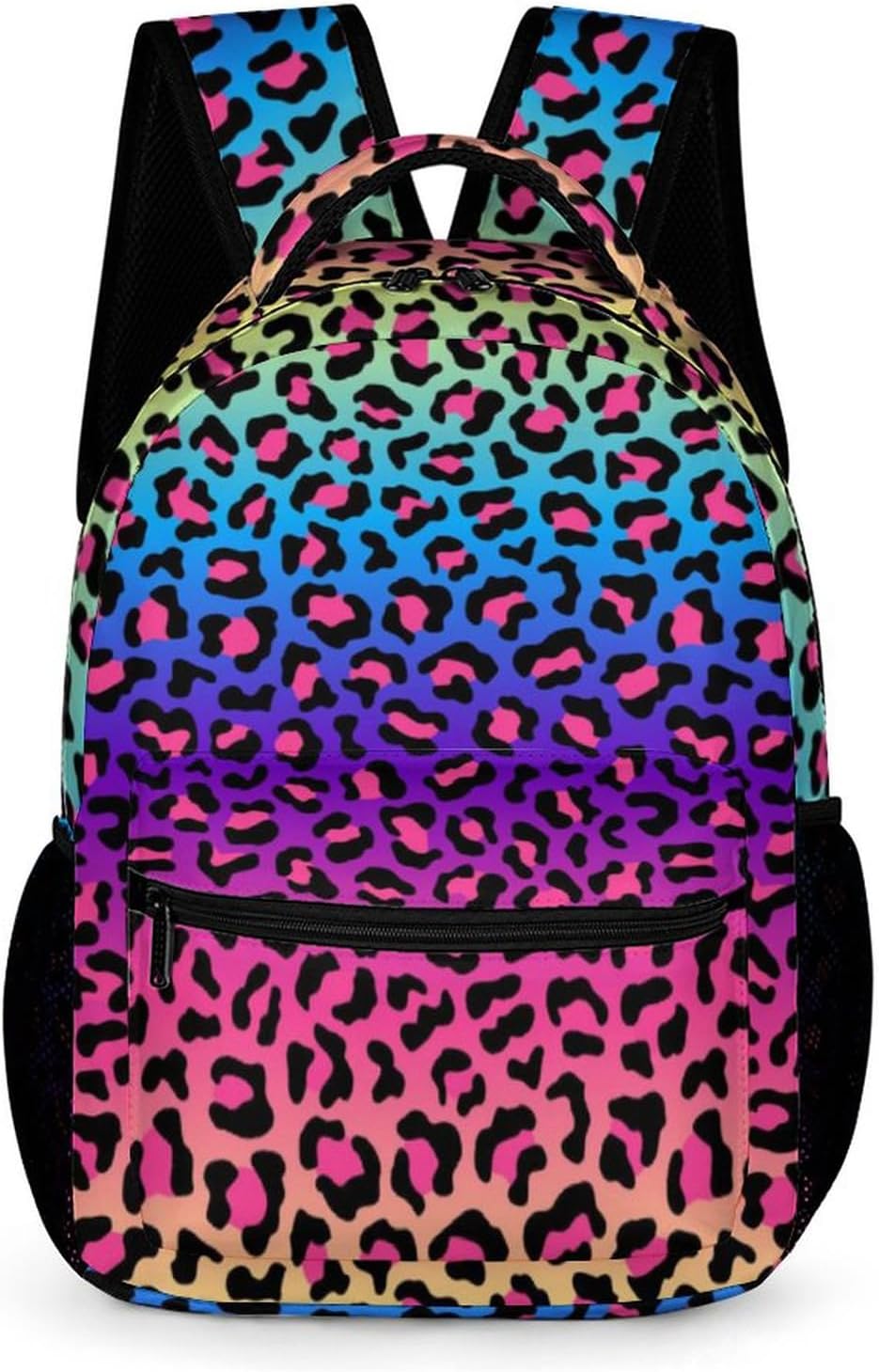 KOYI Girls Leopard Print Backpack Colorful Cheetah Print Rainbow Neon Leopard Backpack for Girls, Gradient Blue Pink Yellow Purple School Backpack, Children Daypack Travel Laptop Backpack, 16.5 Inch