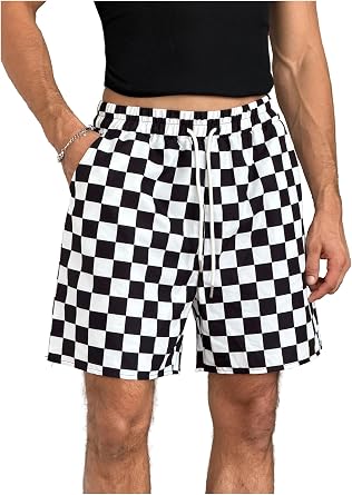 WDIRARA Mens Plaid Checkered Drawstring Waist Gym Workout Track Shorts