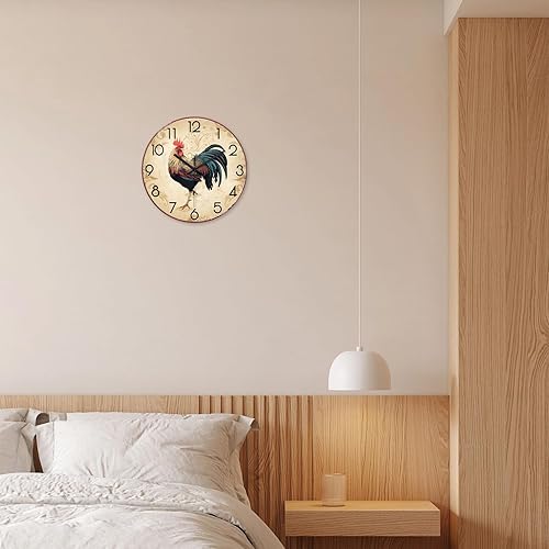 Miniatura 3 de XNM Relojes de pared redondos rústicos para cocina, sala de estar, 12 pulgadas, reloj de gallo de cristal, funciona con pilas, reloj de pared