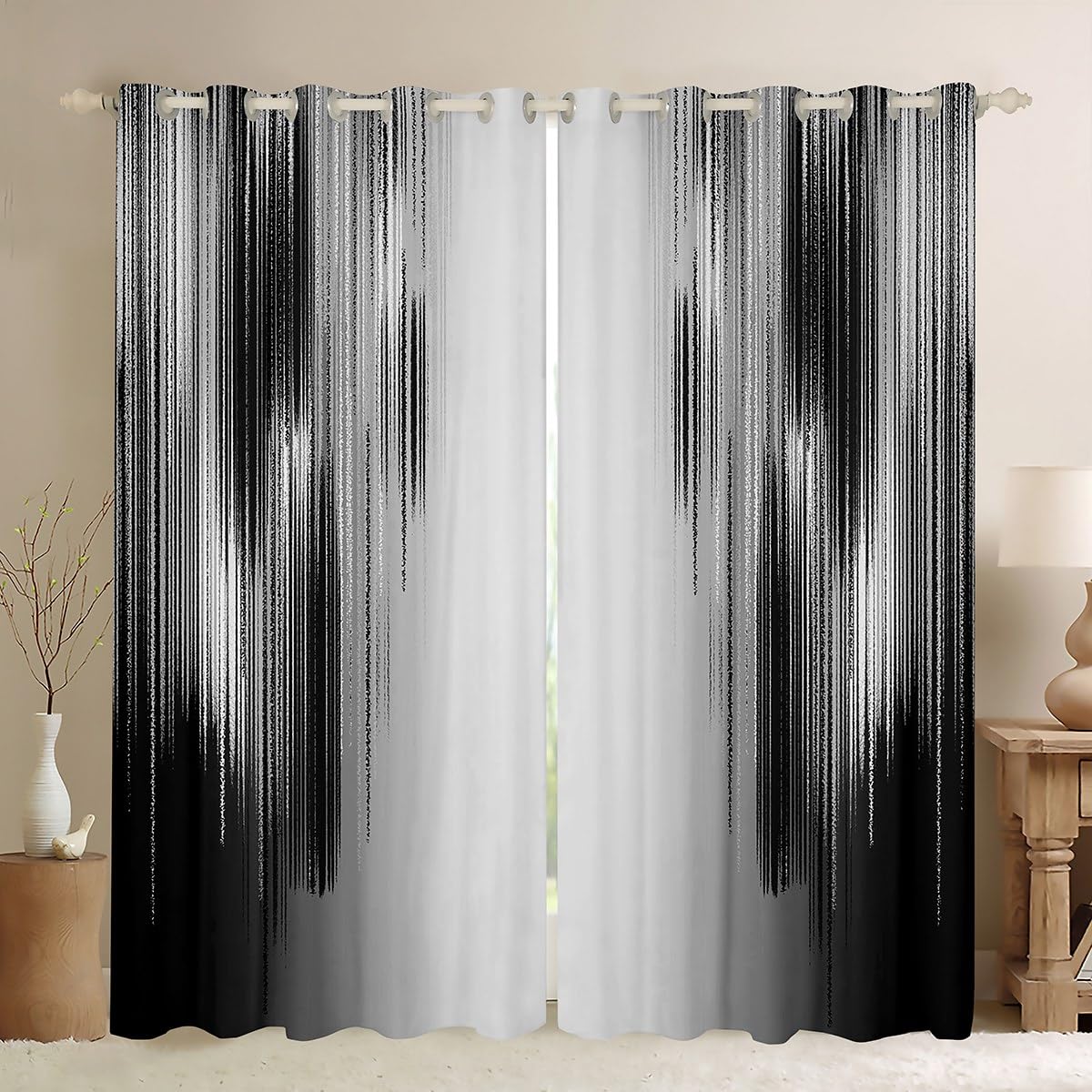 jejeloiu Kids Grey and Black Curtains for Bedroom Living Room (2 Panels, 52 x 96 Inch) Modern Art Darkening Drapes Decor Vintage Messy Rust 30%-50% Blackout Curtains Gradient Stryle Window Treatments