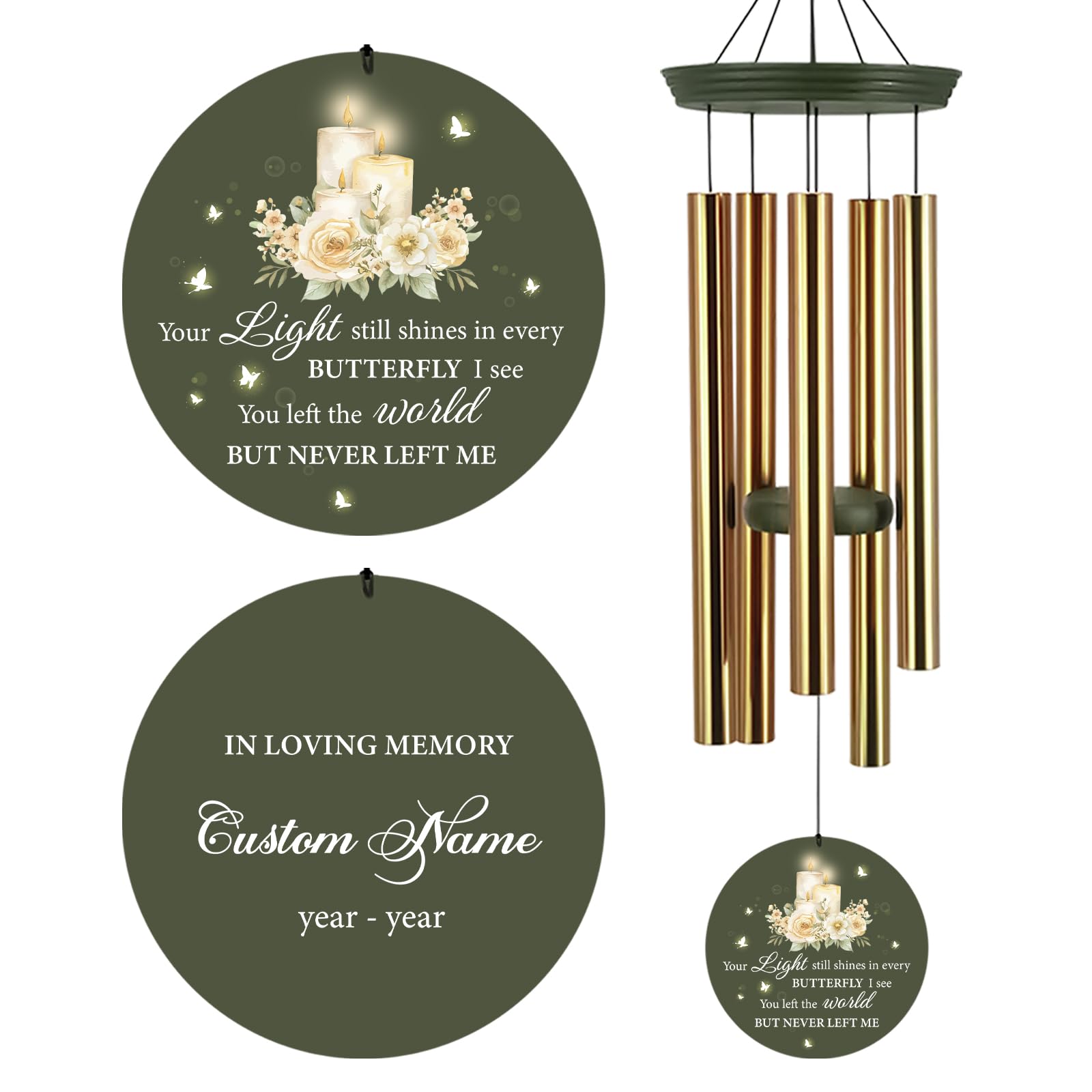 Memorial Wind Chimes with Candle, Sympathy Gifts for Loss of Loved One