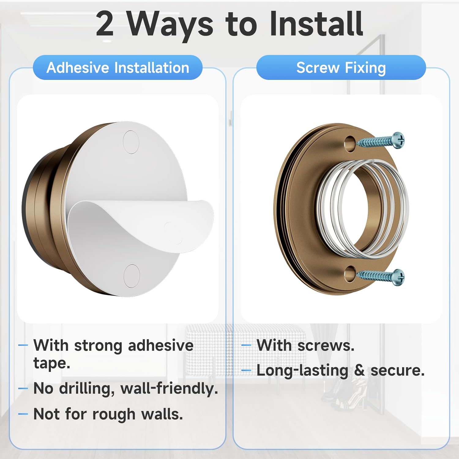 2PC Door Stoppers for Wall, 1.65 x 0.9 Inch Door Knob Wall Protector with Silicone & Aluminum Alloy, Adhesive & Screw Mounting Door Bumper for Home & Office Walls, Bronze