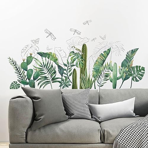 Miniatura 5 de Calcomanías de pared de hojas tropicales, palmeras verdes extraíbles, plantas de árbol, cactus, calcomanías de pared para sala de estar, habitación