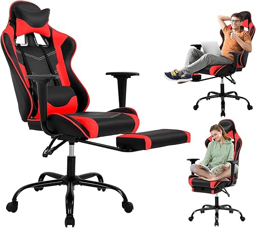 BLKMTY Silla para videojuegos, silla reclinable para computadora con reposapiés y soporte lumbar, sillas de juego de altura ajustable con asiento