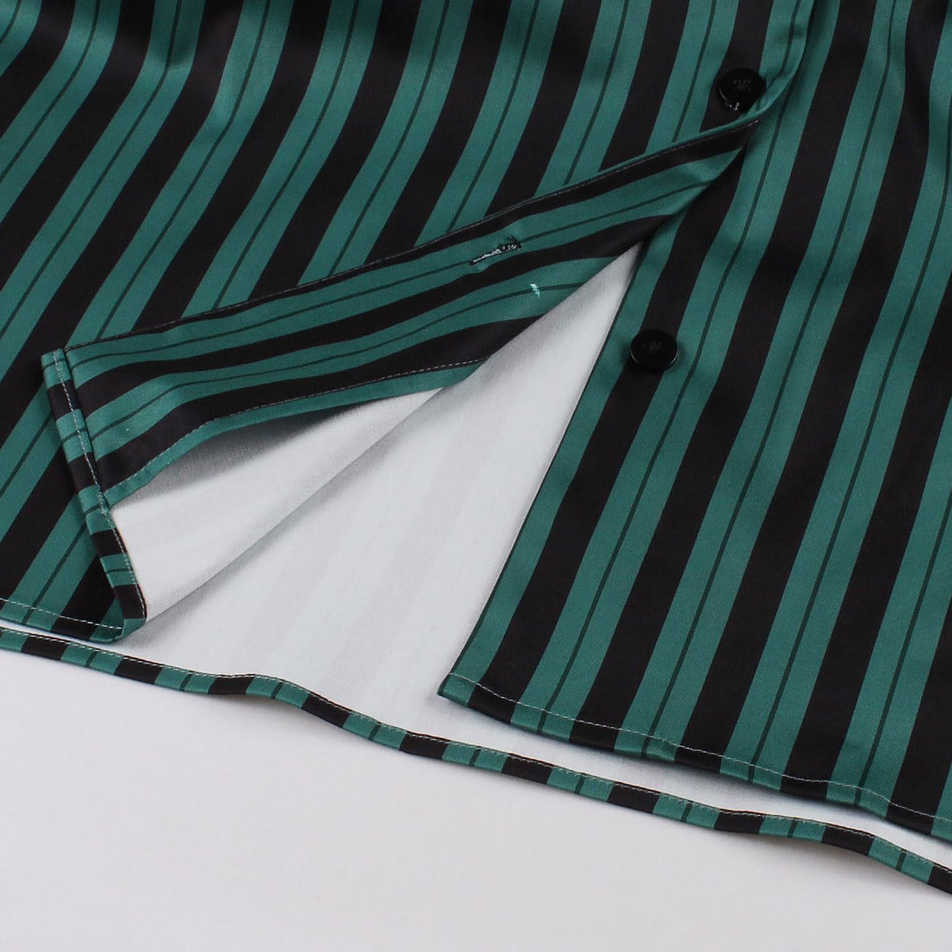 Green and Black Stripes Dress for Women Green Vertical Striped Dress for Women 50's Short Sleeve Notched Lapel Vintage Shirt Dresses for Women Button Down 1950s Style Halloween Dress Black Green L - Image 5