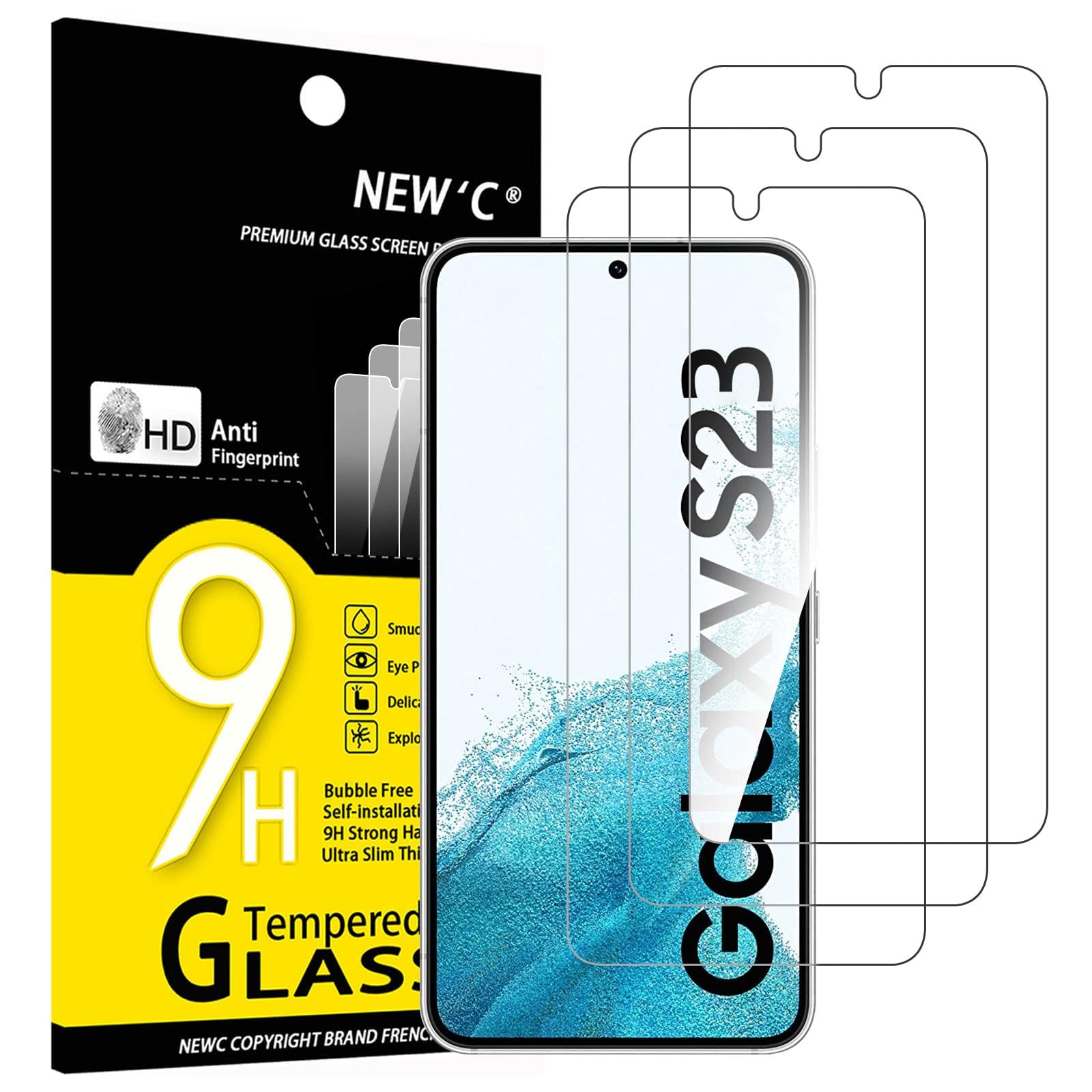 NEW'C 3 sztuki Szkło dla Samsung Galaxy S23 Hartowane i Folia Ochronna Ochraniacz Ekranu - Bez pęcherzyków powietrza, odporność na zarysowania