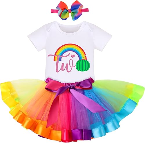 IDOPIP Traje de sandía para el primer cumpleaños para niñas bebé, mameluco de arco iris, falda tutú con diadema, ropa de verano, sesión de fotos de