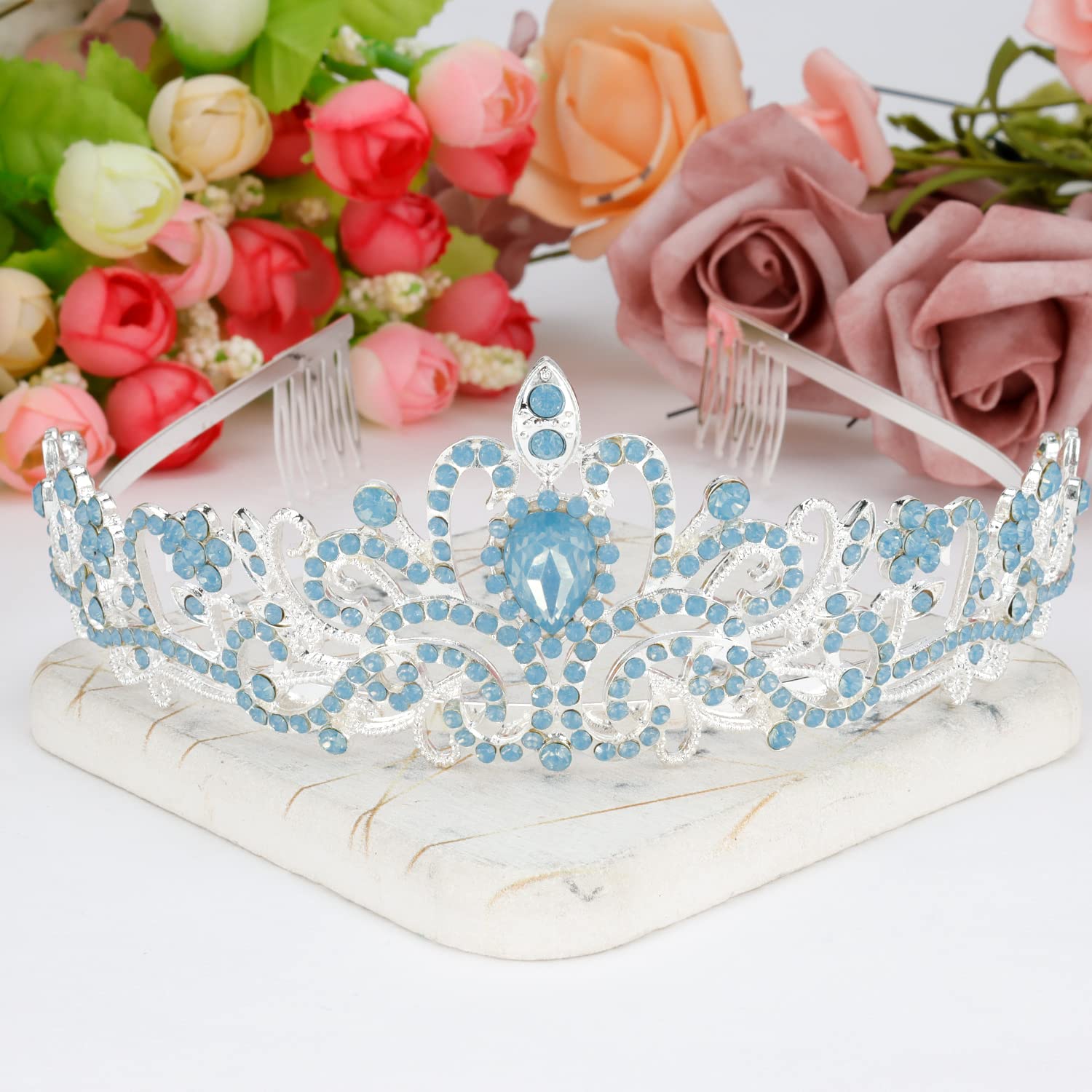 Amazon.com: Didder Blue Opal Tiara Crowns for Women Girls