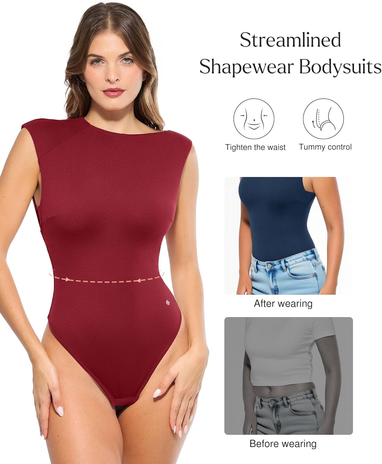 Popilush Bodysuits for Women Sleeveless Tummy Control Shapewear Body Suit