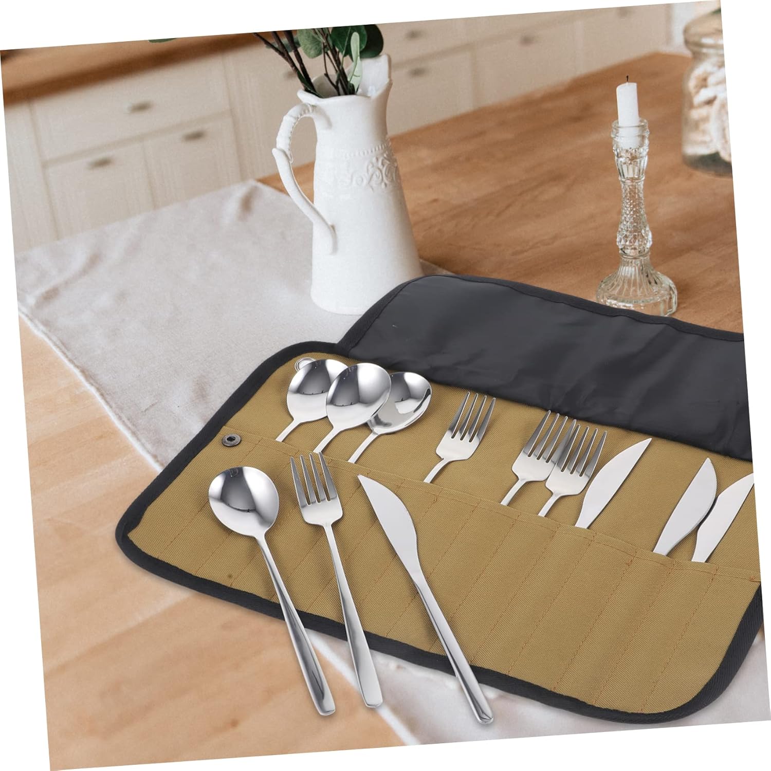 1set Camping Cutlery Set Portable Utensils Storage Organizer for Outdoor Picnics Hiking and Travel Includes Chopsticks Spoon Fork Bag Mud