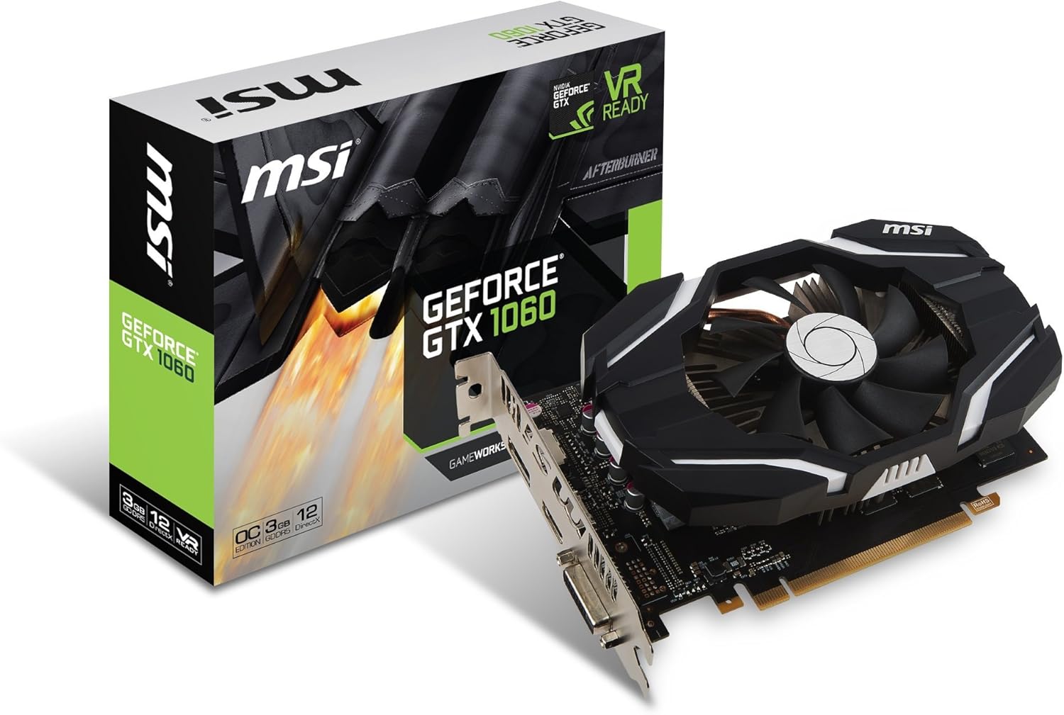 MSI Computer GTX 1060 3GT OC NVIDIA GeForce 3GB GDDR5 DVI/HDMI/DisplayPort PCI-Express Video Card (Renewed)