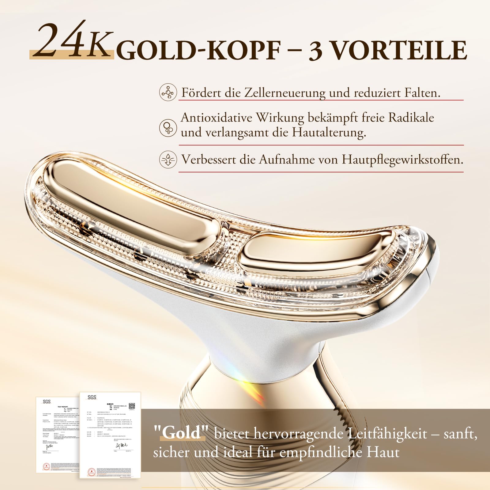 24K Gold Gesichtsmassagegerät – ANLAN 5-in-1 EMS Gua Sha Gerät mit 5-farbiger Lichttherapie, 42 ± 3 °C Wärmefunktion, Ionen-Einführung & Vibration (3-stufig einstellbar), Typ-C, 120 Min. Laufzeit