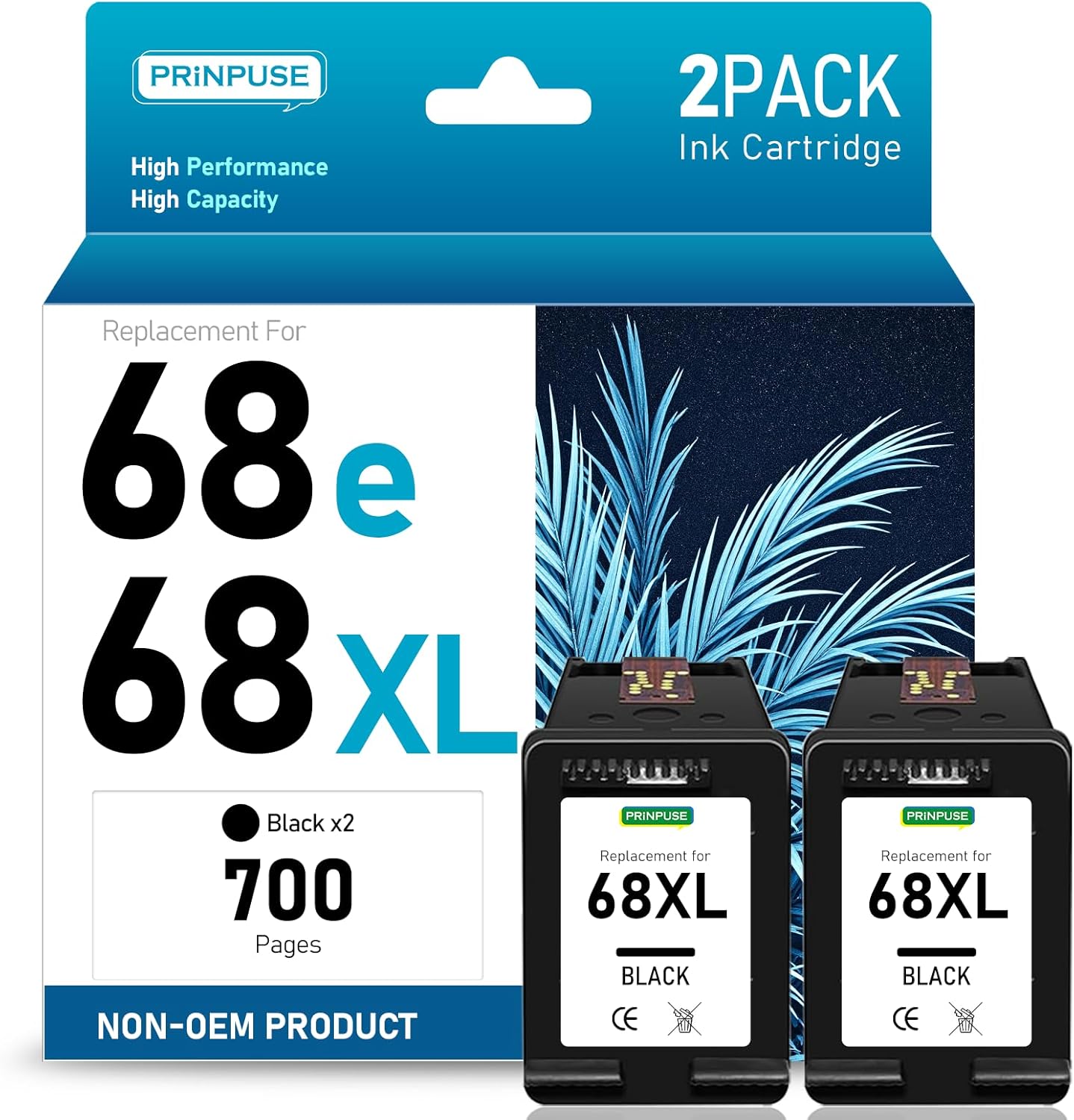 68 Ink Cartridges High Yield Remanufactured Replacements for HP Ink 68 68e 68XL Used with HP Printers Envy 6130e 6152e 6155e 6552e 6555e 6558e, 2 Black