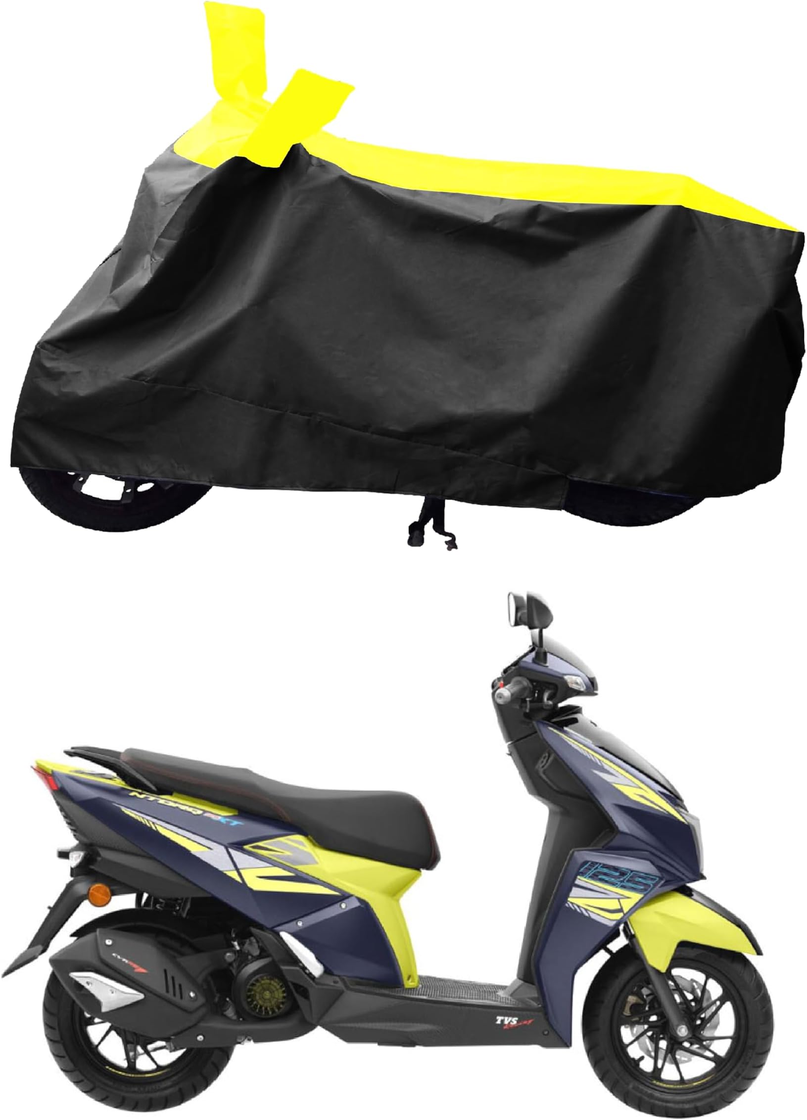 ROMEIZ - Two Wheeler - Scooty - Bike Cover for New TVS NTORQ 125 XT BS6 Scooty Cover with Water-Resistant and Dust Proof Premium 190T Fabric_Yellow Striation
