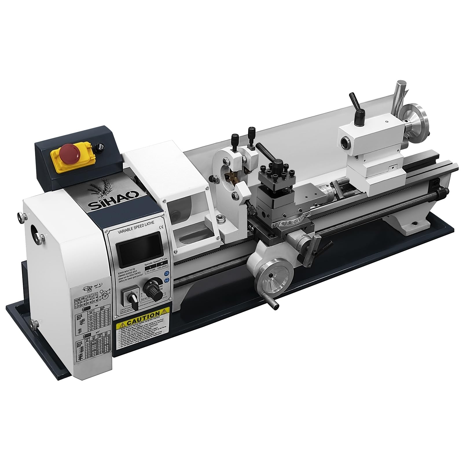 1500W Mini Metalldrehmaschine 220X500MM Mini-Tisch-Metalldrehmaschine Metallgetriebe,mit Werkzeughalter und Mittelhalter,Geschwindigkeitsanzeige,mit Borstendrehmaschine,Variable Drehzahl 0-2500rpm