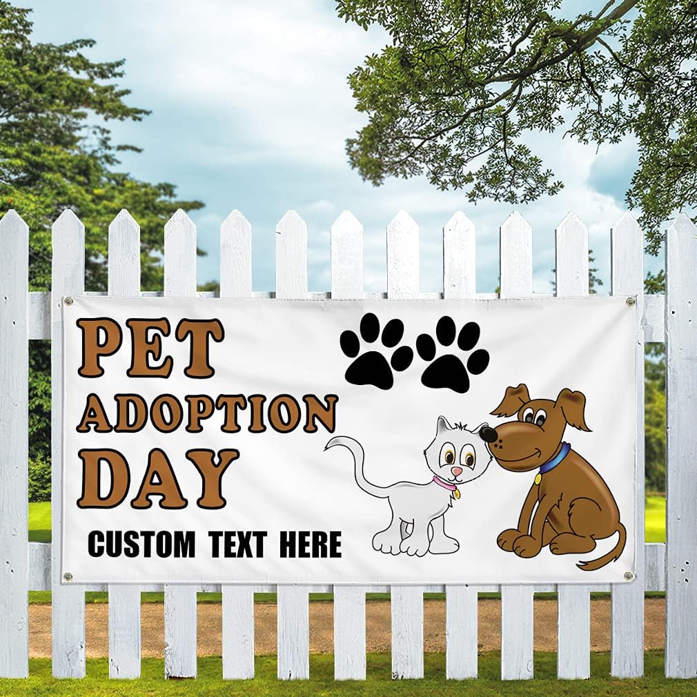 Custom Vinyl Banner Multiple Sizes Pet Adoption Day Advertising Printing Pet Adoptions Outdoor Weatherproof Industrial Yard Signs 4 Grommets Personalized Text Here 16x40Inches