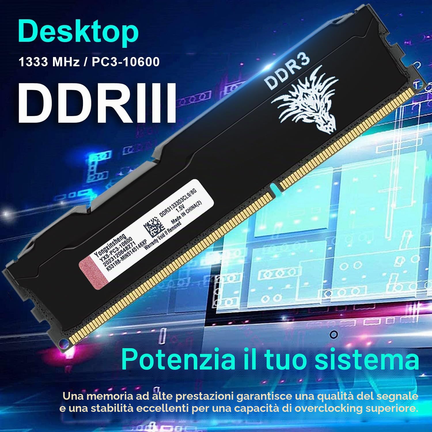 DDR3 16GB Kit (2x8GB) Desktop Ram 1333MHz PC3-10600 Dimm Non-ecc Unbuffered 1.5V 2Rx8 Dual Rank 240 Pin CL9 PC Computer Memory Udimm Componenti Memoria Upgrade Module Kit (Nero)