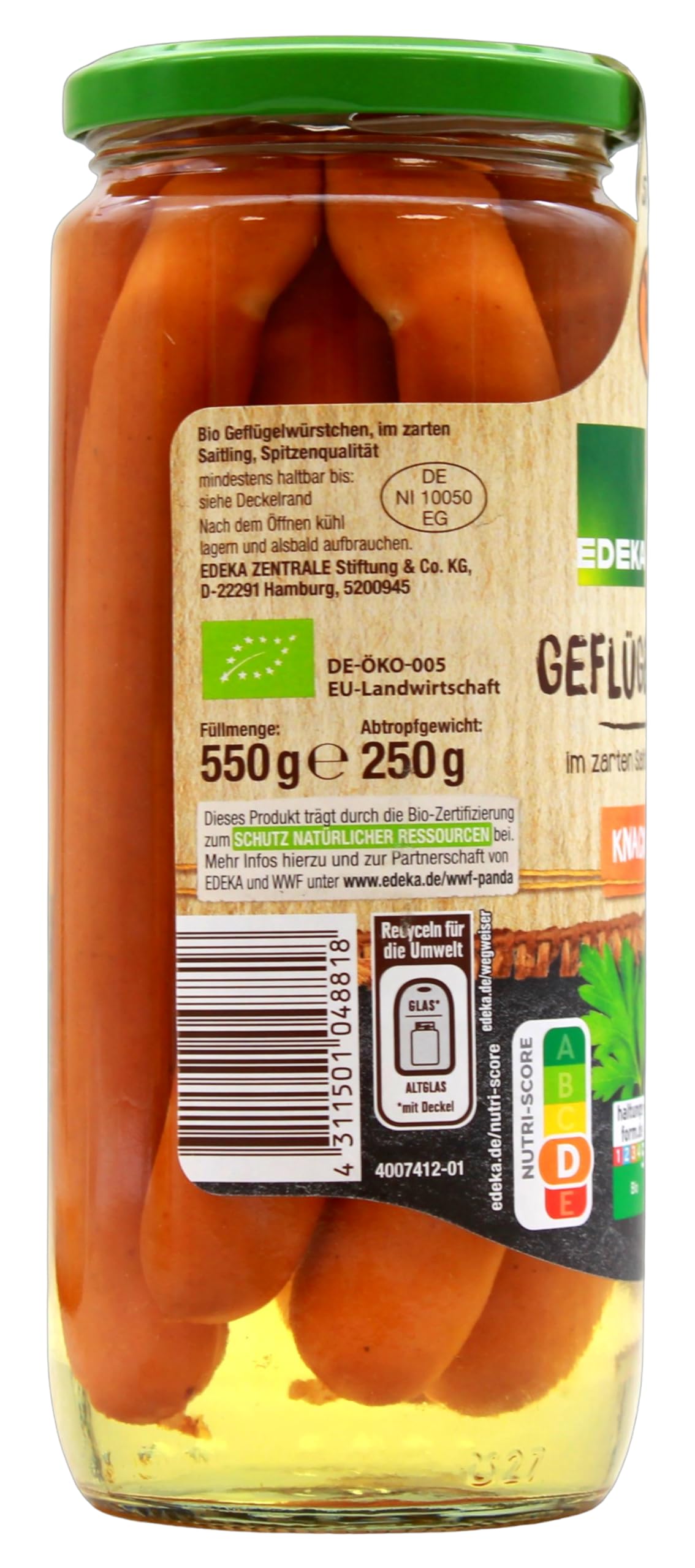 Edeka Bio Geflügelwiener im zarten Saitling, 12er Pack (12 x 250g)
