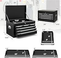 Vista 4 de ERGOMASTER Steel Tool Box, 24'' Metal Tool Box with 6 Drawers, Lockable Heavy Duty Tool Chest Cabinet Storage Toolbox for Garage, Workshop, Repair