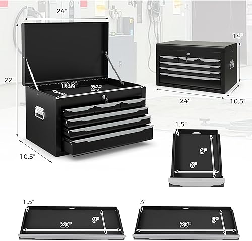 Miniatura 4 de ERGOMASTER Caja de Herramientas de Acero, Caja de Herramientas de Metal de 24'' con 6 Cajones, Gabinete Cofre de Herramientas de Almacenamiento