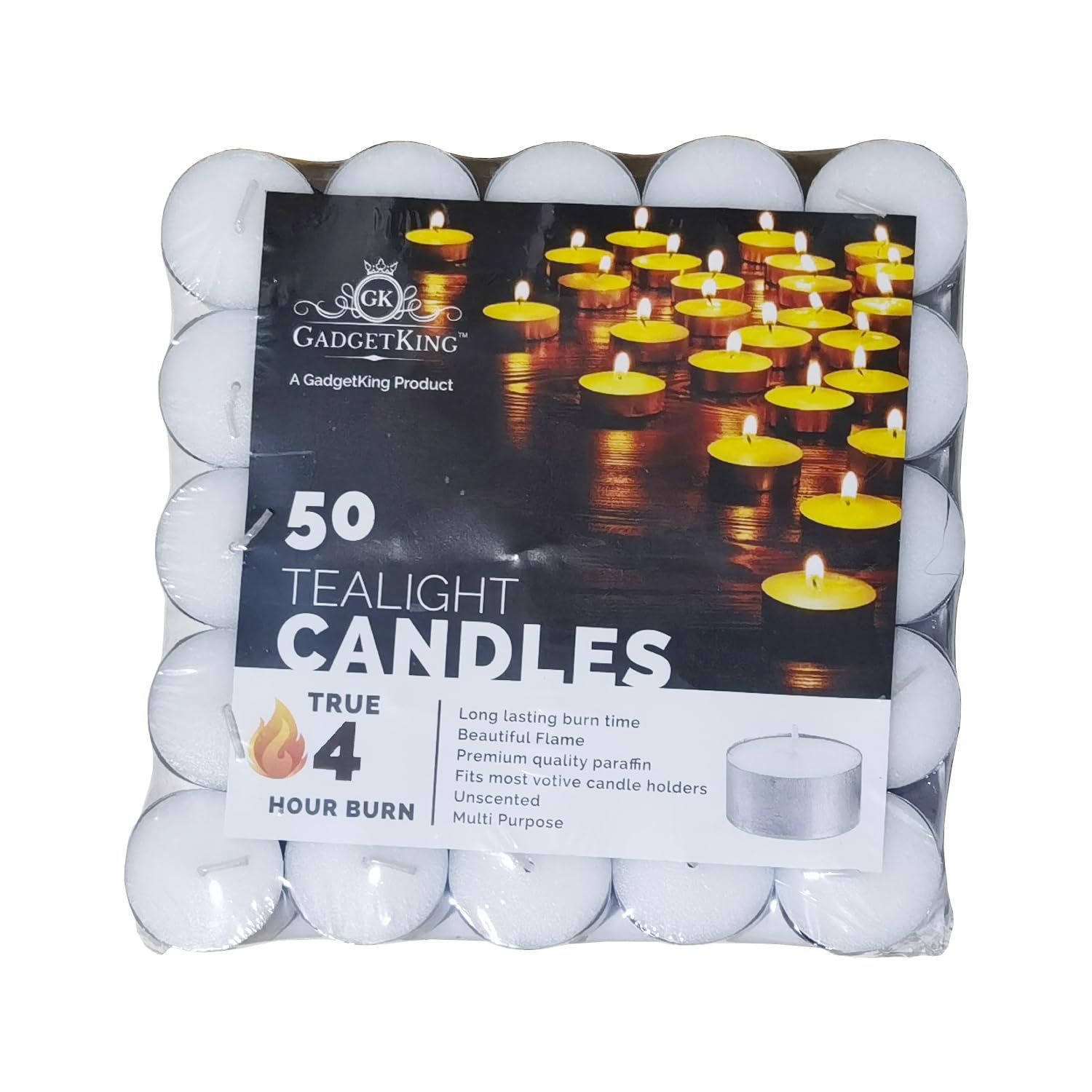 Tea Lights Candles 4 HOUR LONG BURN Unscented Tealights Nightlight White x 50 No Scent Pack Of Oil Burner Burn Time Multipack Wedding Resturaunt Home Mood Cotton Wick No Drip Smokeless Household