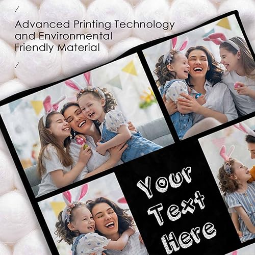Miniatura 3 de Manta personalizada con texto fotográfico, 6 fotos, tu texto aquí, manta personalizada de franela polar para cumpleaños familiar, se adapta a sofá,