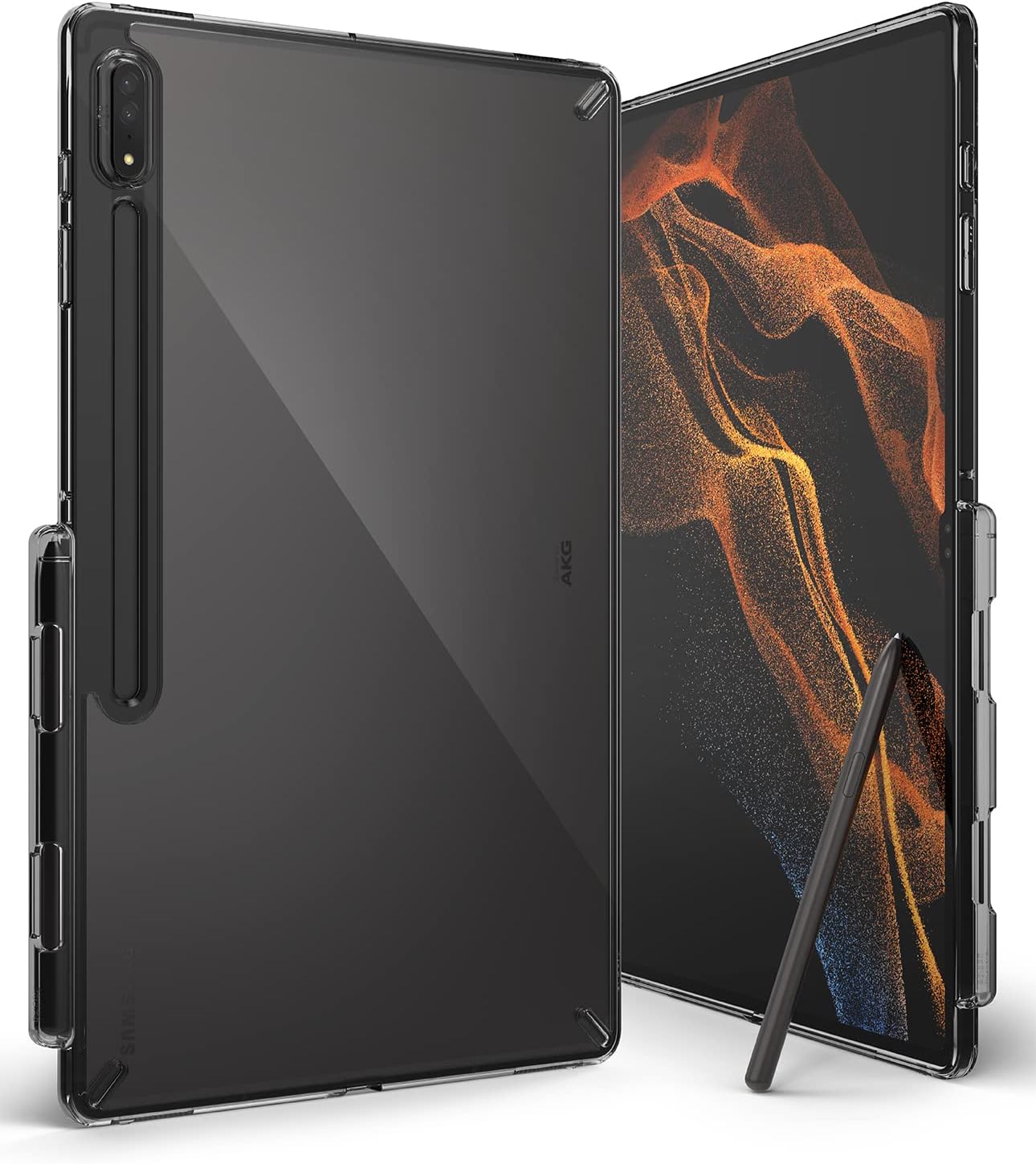 Ringke Fusion Compatible with Samsung Galaxy Tab S8 Ultra Case Cover Clear Hard Back Shockproof Flexible TPU Bumper with Built-in Stylus S Pen Holder Samsung Tab S8 Ultra Back Cover - Smoke Black