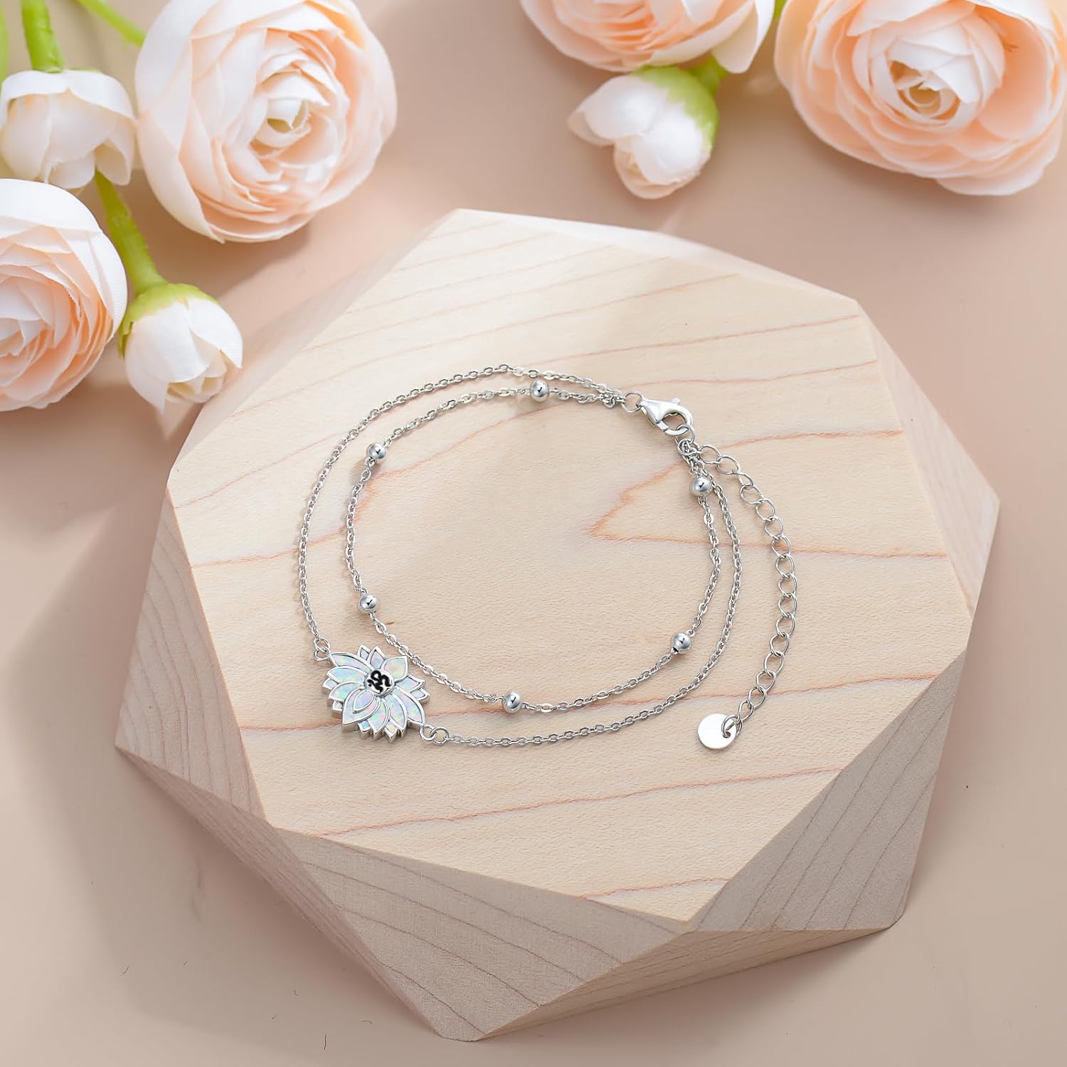 Lotus Bracelet for Women 925 Sterling Silver Lotus Layered Bracelet Yoga Jewelry Gifts - Image 3