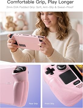 UYIYE Case for Steam Deck OLED & LCD, Cute Pink Protective Cover with Stand | Soft Leather Padded Grip, Full Anti-Drop Shockproof Shell, 1:1 Precise Cutout Heat Dissipation Steam Deck Accessories