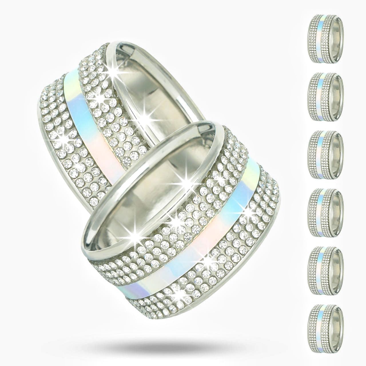 Gold Diamond Napkin Rings Set of 6,Bling Crystal Napkin Holder Glam Stainless Steel Framed Serviette Buckles for Christmas, Wedding, Party, Holiday, Banquet,Everyday Table Setting Decor (12, Silver)