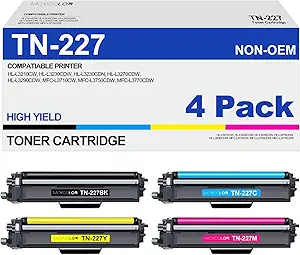 TN227 TN223 High Yield Toner Cartridge TN 227 Compatible for Brother TN-227 TN 223 for MFC-L3750CDW MFC-L3770CDW HL-L3290CDW HL-L3210CW HL-L3230CDW MFC-L3710CW Printer (4 Pack)