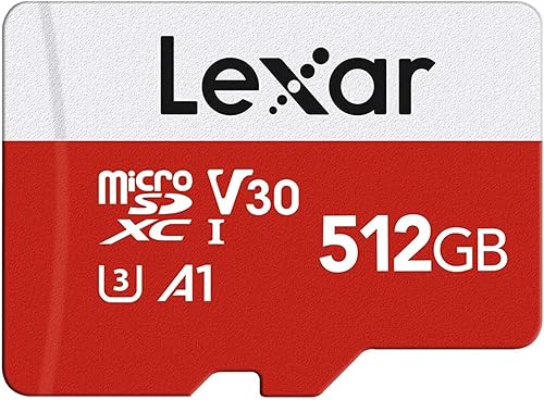 Lexar E-Series 512GB Micro SD Card, microSDXC UHS-I Tarjeta de memoria flash con adaptador, 100MBs, C10, U3, A1, V30, Full HD, 4K UHD, Tarjeta TF de