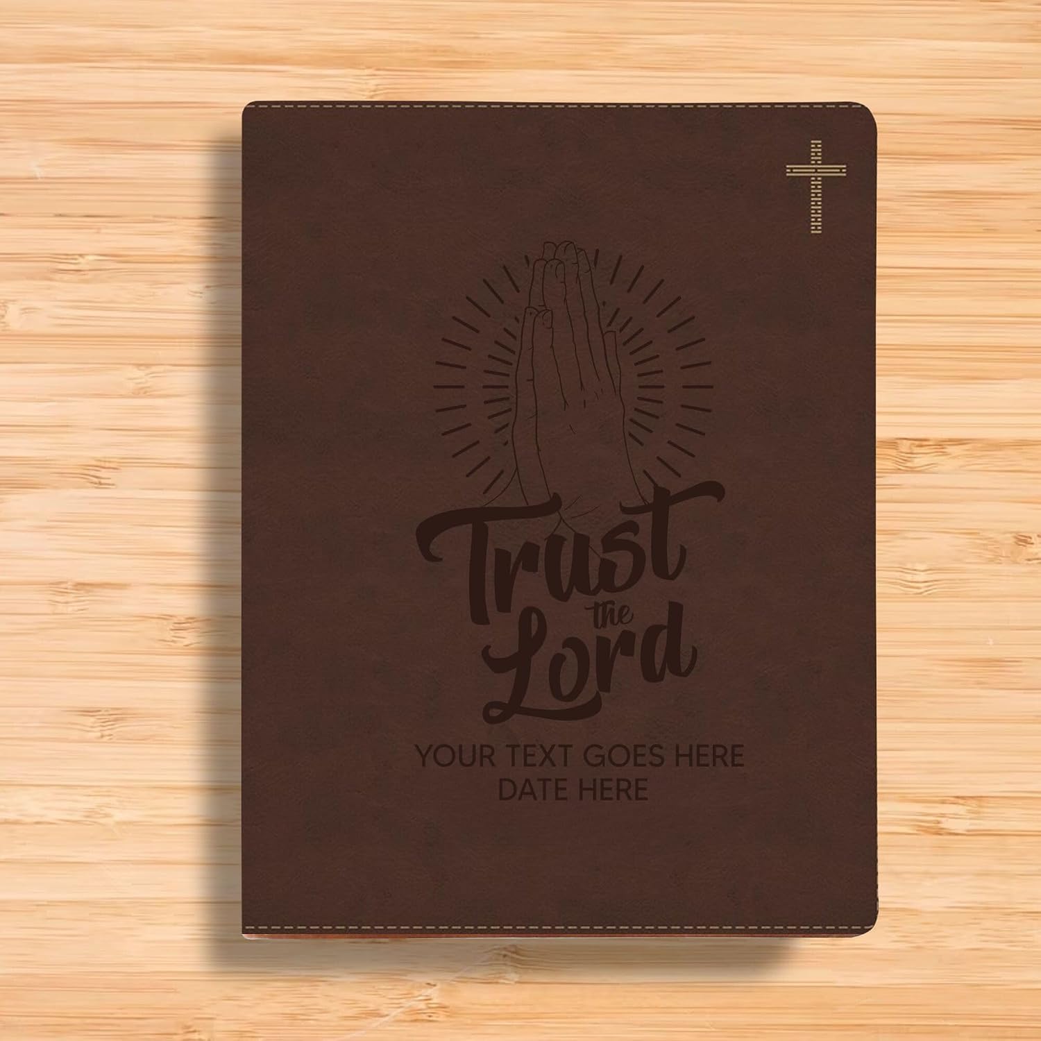 Personalized NIV Journaling Bible Faux Leather Medium Print Size | Full Custom Cover with Trust the Lord Design and Name, Date or Text | Gift for Christian & Religious Celebrations | Brown