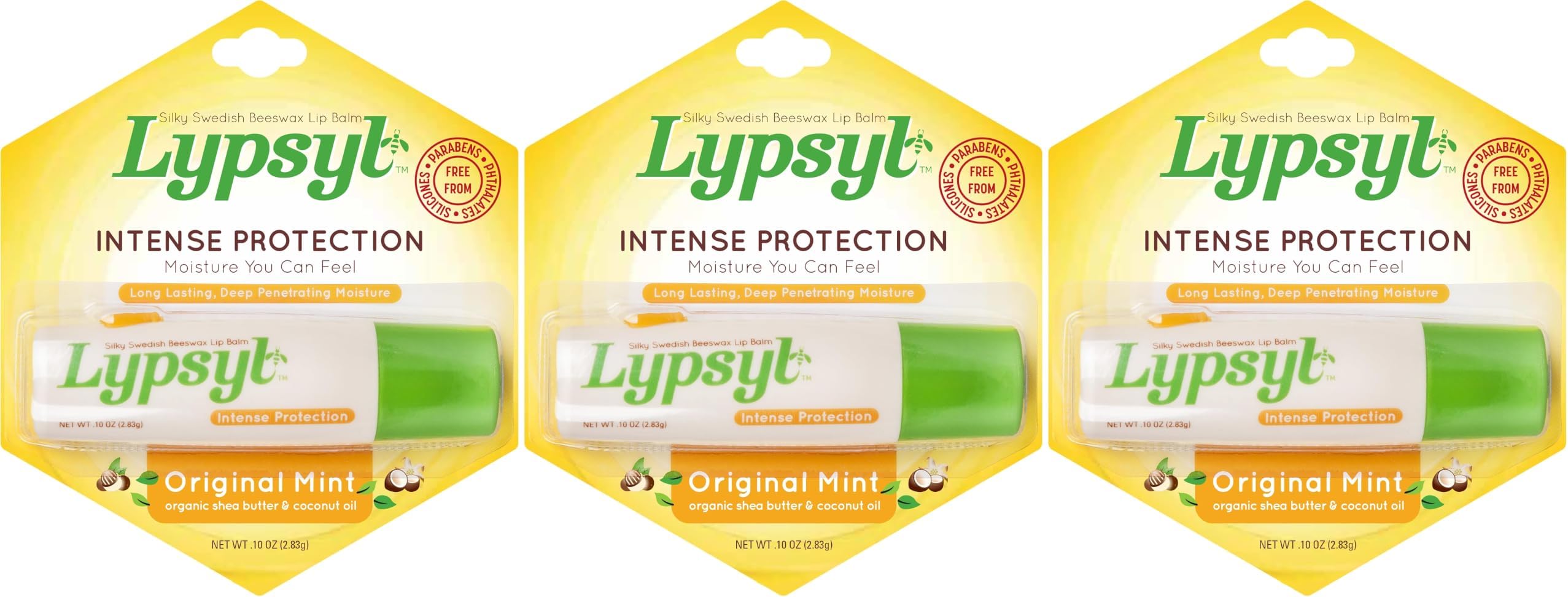 Lypsyl Intense Protection Original Mint, Lip Balm 0.10 oz (Pack of 3)