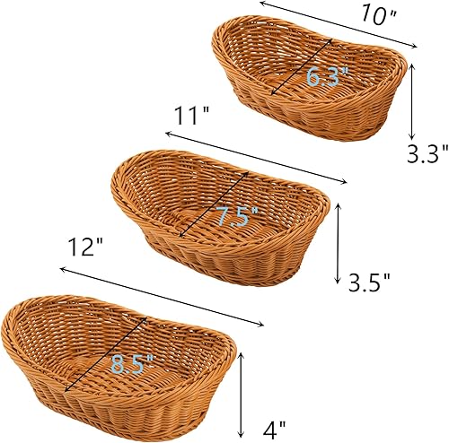 Miniatura 2 de Yarlung Paquete de 3 cestas pequeñas tejidas para pan, cestas ovaladas de frutas apilables de plástico para servir verduras, cocina, restaurante, al