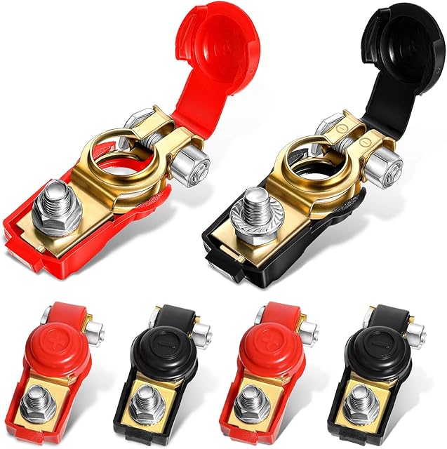 6 Pieces Quick Release Battery Terminals Clamps Negative and Positive, Copper Plate Car Battery Terminal Connectors 12V/ 24V/ 48V Compatible with Boat Truck Car Van, Caravan Battery Connector