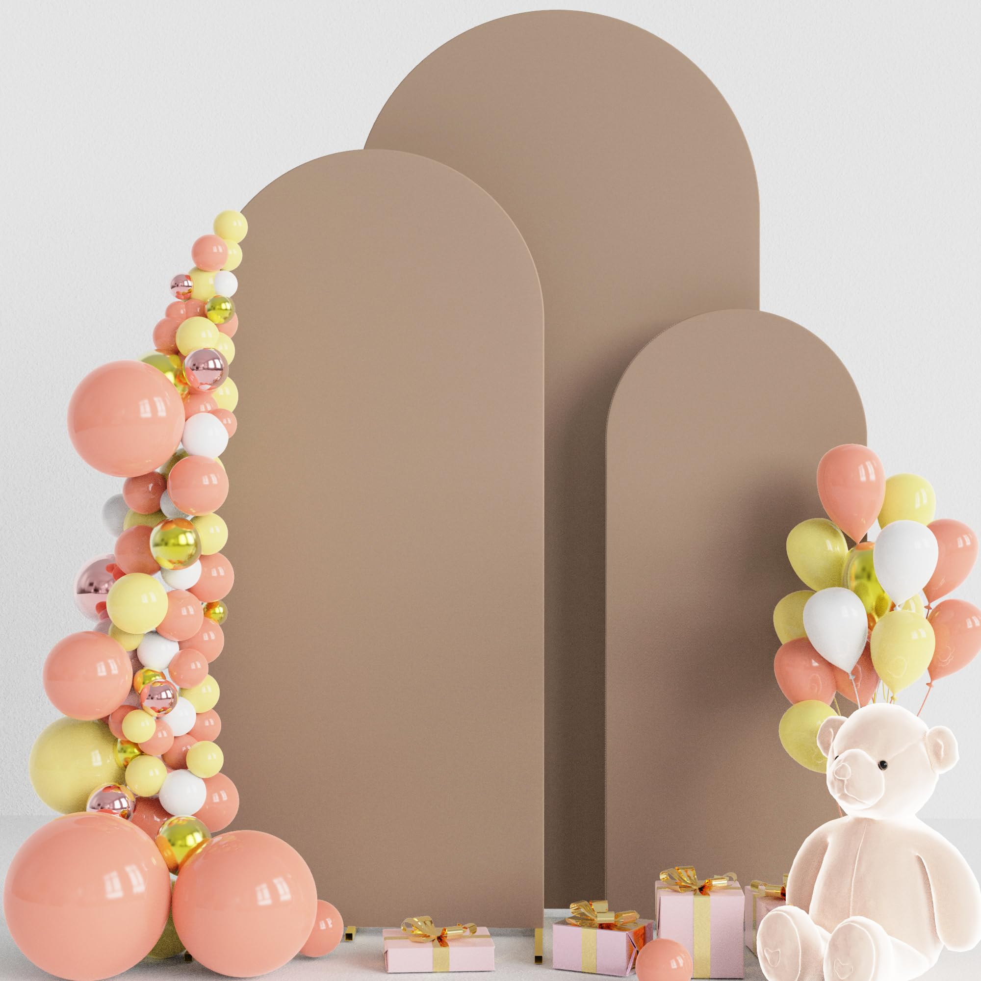 Arch Backdrop Cover Arch Covers Strethy Backdrop Set 3 Nude Brown | 6FT,5FT,4FT Spandex Fitted Balloon Arch Cover Round Top Chiara Backdrop Cover for Wedding Birthday Party Baby Shower Decor