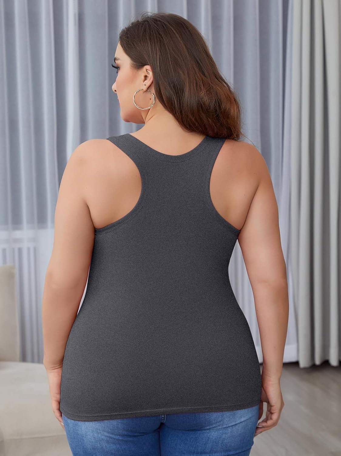 V FOR CITY Womens Plus Size Tank Tops with Shelf Bra Racerback Workout Tops Yoga Shirt Summer Cotton Undershirt - Image 8