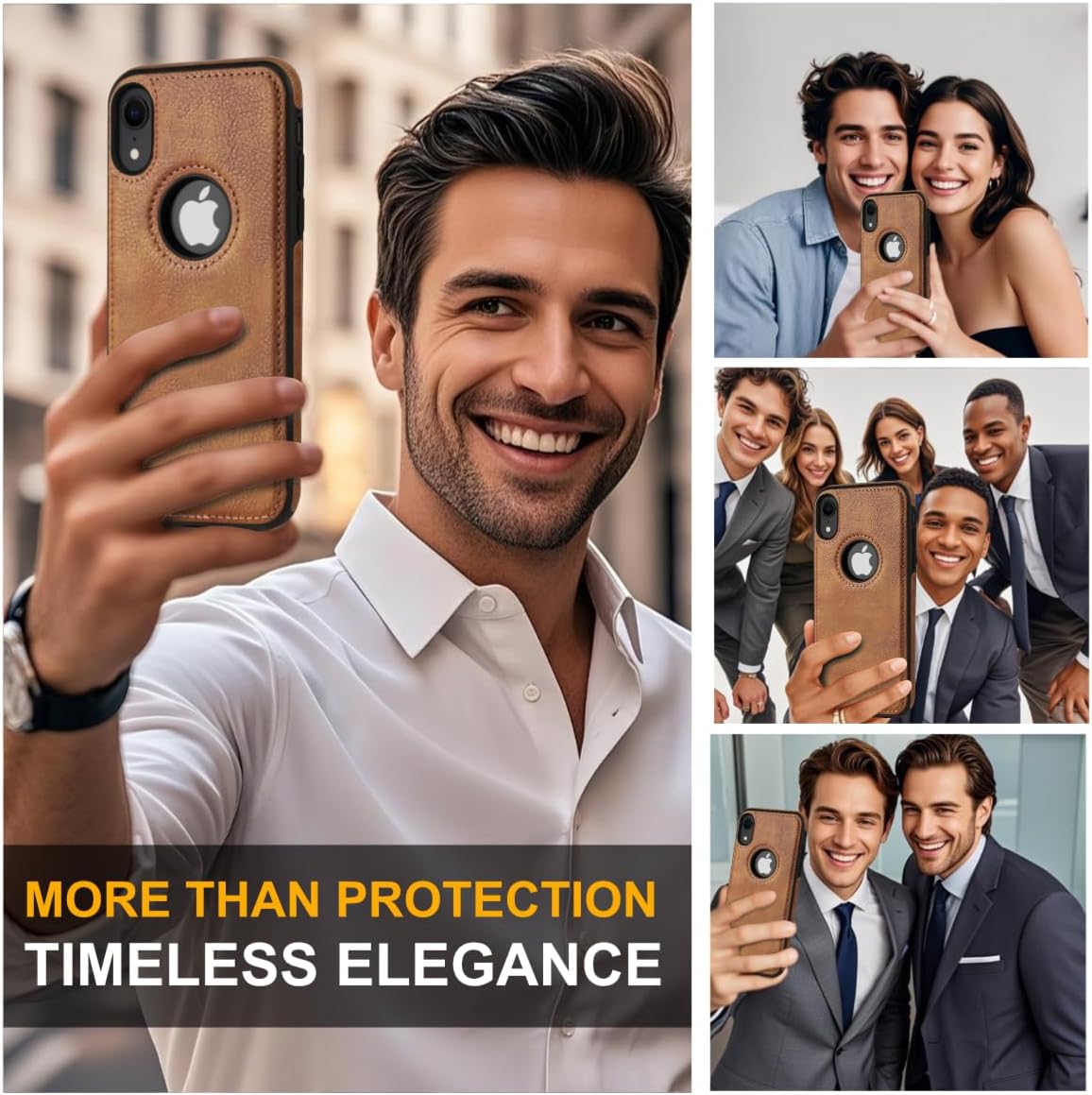 Design Compatible with iPhone XR Case Luxury Leather Business Vintage Slim Non-Slip Soft Grip Shockproof Protective Cover (2018) 6.1 Inch (Brown) - Image 4