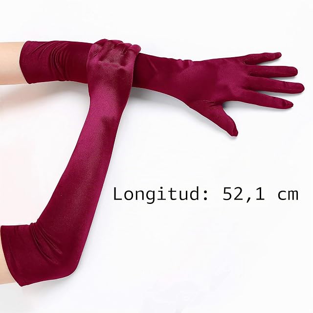 Foto 3 de 5 de EORUBE guantes de satén de los años 20 para mujer Guantes largos de ópera Hasta el codo Guantes de disfraces…