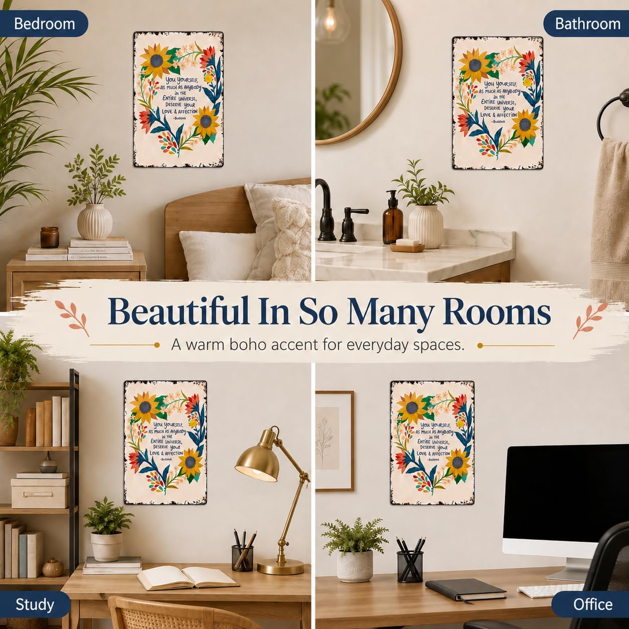 Bohemian Style Inspirational Flower Sign "You Deserve Love And Care"8*12 In image 5