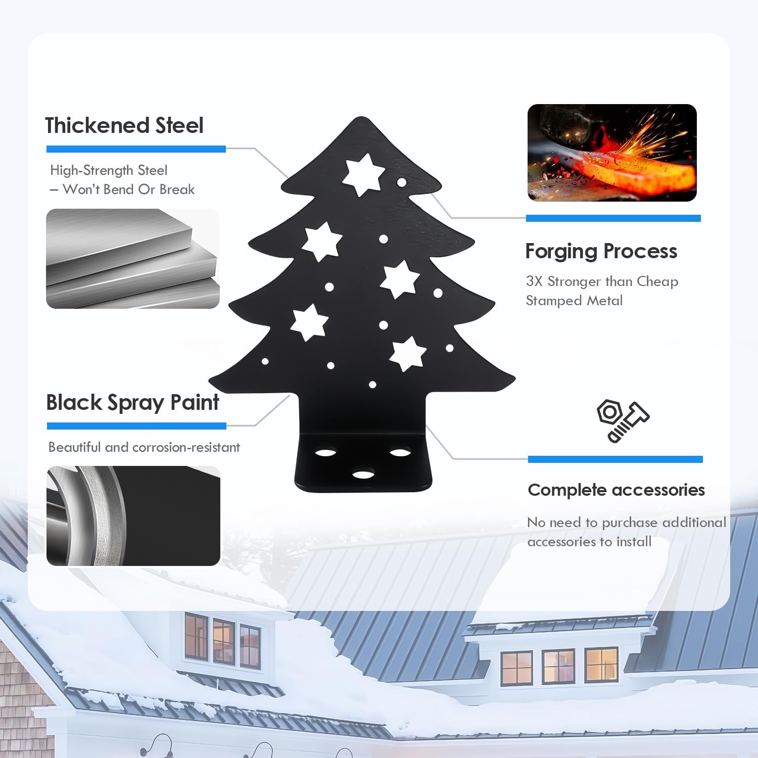 50 Pack Standing Seam Snow Guards for Metal Roofs with Seal Gaskets and Screws, Metal Roof Snow Stops, Crush Ice to Prevent Accumulation,Alloy Steel Christmas Tree Design