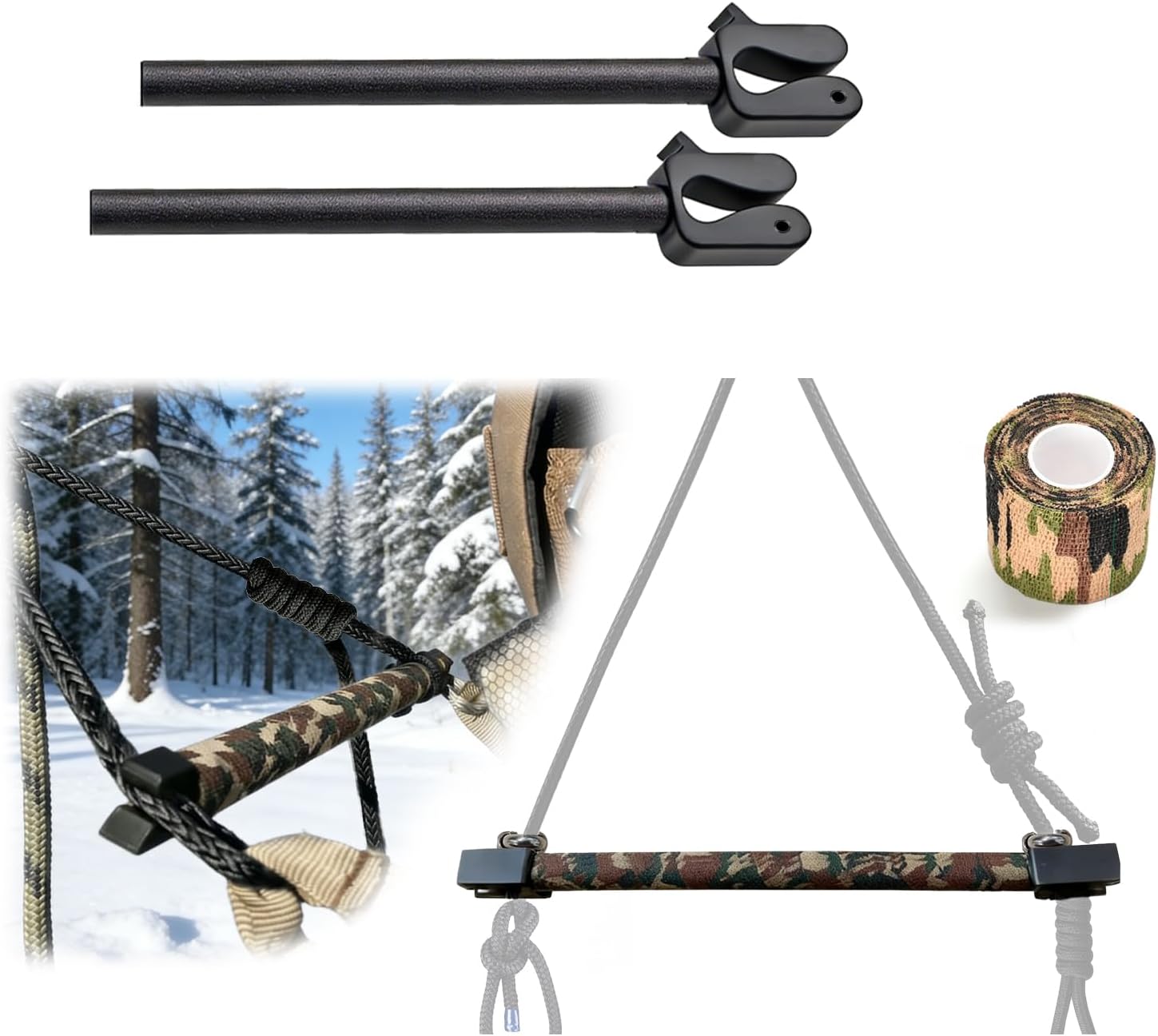 17-Inch Saddle Hunting Hip Pinch Eliminator – Reinforced Spreader Bar with Anti-Slip Fixation, Camo Wrap & Storage Bag – Lightweight, Quiet & Rock-Solid Comfort for Tree Saddle Hunters