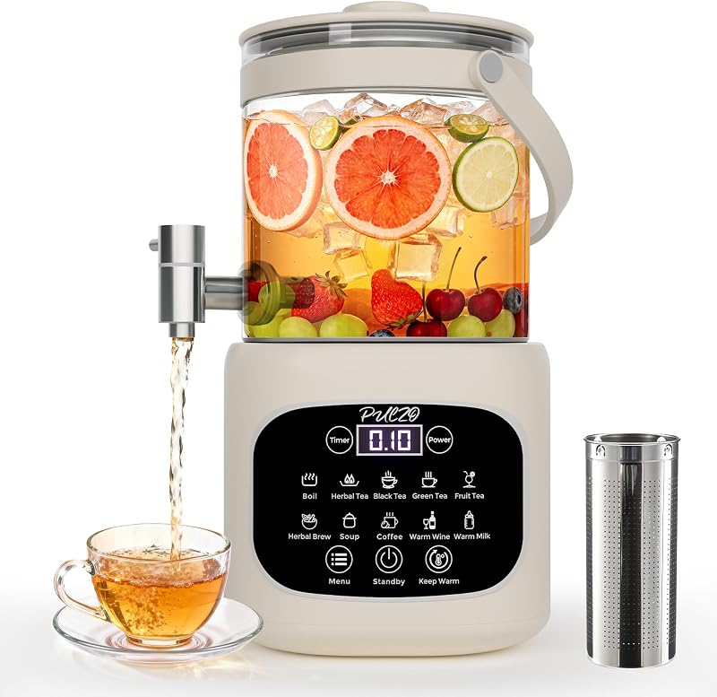 Hervidor eléctrico de 3 litros con grifo e infusor de té, dispensador de bebidas de vidrio multifuncional, mantenimiento caliente 6/24 horas, control de temperatura, ajuste de potencia, olla saludable todo en uno para uso en el hogar y la oficina